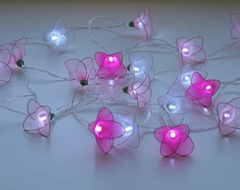Flower Fairy Lights ; Pink and White ; string lights;LED Battery operated