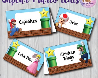 Super Mario Food Tents, Super Mario Party Decoration, Super Mario Birthday Party, Super Mario Name Plates, Super Mario Printable, Place Card