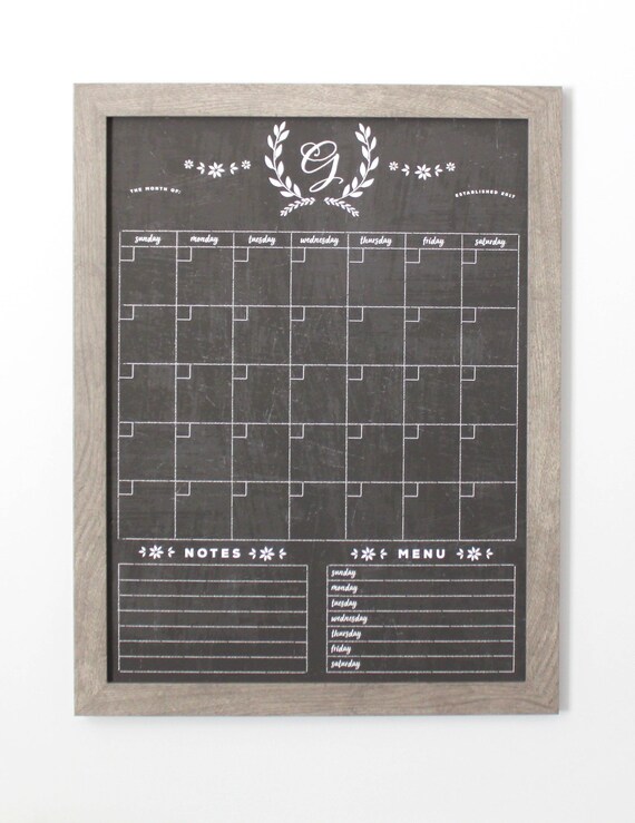 Chalkboard Calendar Dry erase calendar Framed calendar