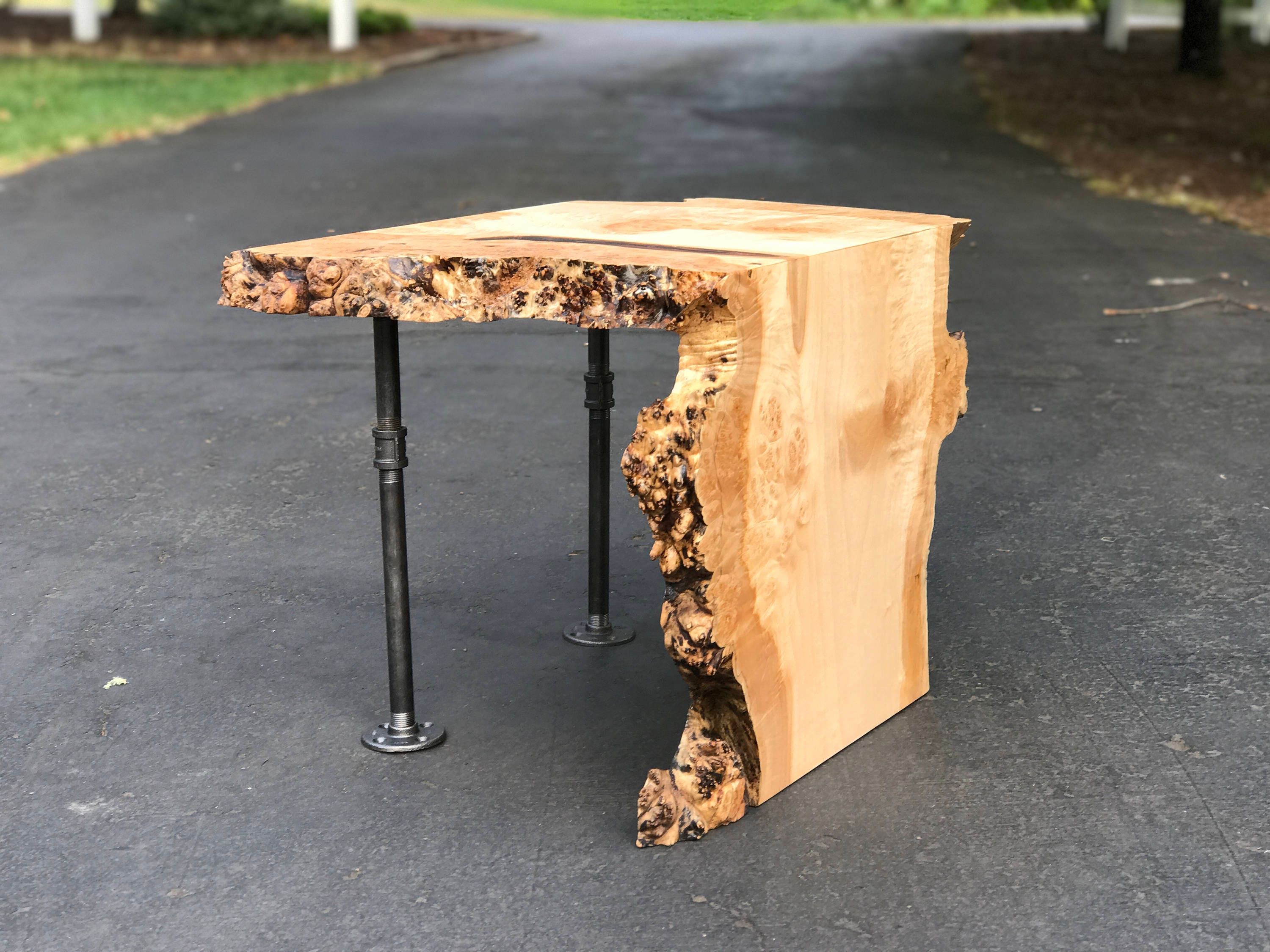 Live Edge Maple Waterfall End Table With Pipe Legs Live Edge