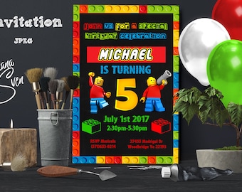 Lego invitation -Lego Party-Lego Birthday Invitation-Lego Movie Invitation-Boy invitation-Digital file
