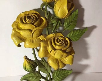 60s Mid Century Modern Syroco Plaque Wall Decor Yellow Roses