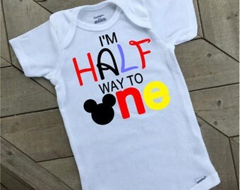 Disney Inspired It's My Half Birthday Onesie ... Baby boy or baby girl smash cake outfit ... Chrildren's Monthly Growth Photo Outfit