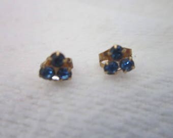 Vintage 14 K Gold Filled Petite 3 Blue Stone Pierced Earrings
