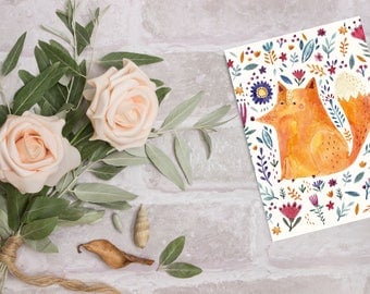 Blank Greeting Card, Blank Cards with Envelopes - Cute Fox Card Birthday Card for Her - Birthday Card Wife - Mothers Day Card - Notecard