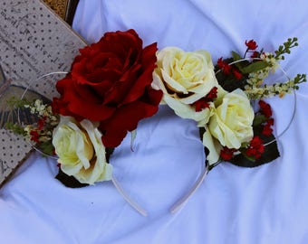 Belle Inspired Floral Wire Minnie Ears, Beauty and the Beast Ears, Mickey Ears, Floral Mickey Ears, Floral Wire Ears, Disney Ears, Princess