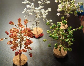 BEADS 4 seasons tree. Four miniature trees. HAND MADE. . Fall, winter, spring, summer. 7-8 cm in height. Gift