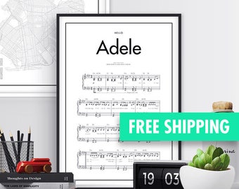 Adele - Hello - Music Notes Print Poster - Scandinavian Home Decor - Minimalistic Wall Art - Black & White Scandinavian - Song Poster