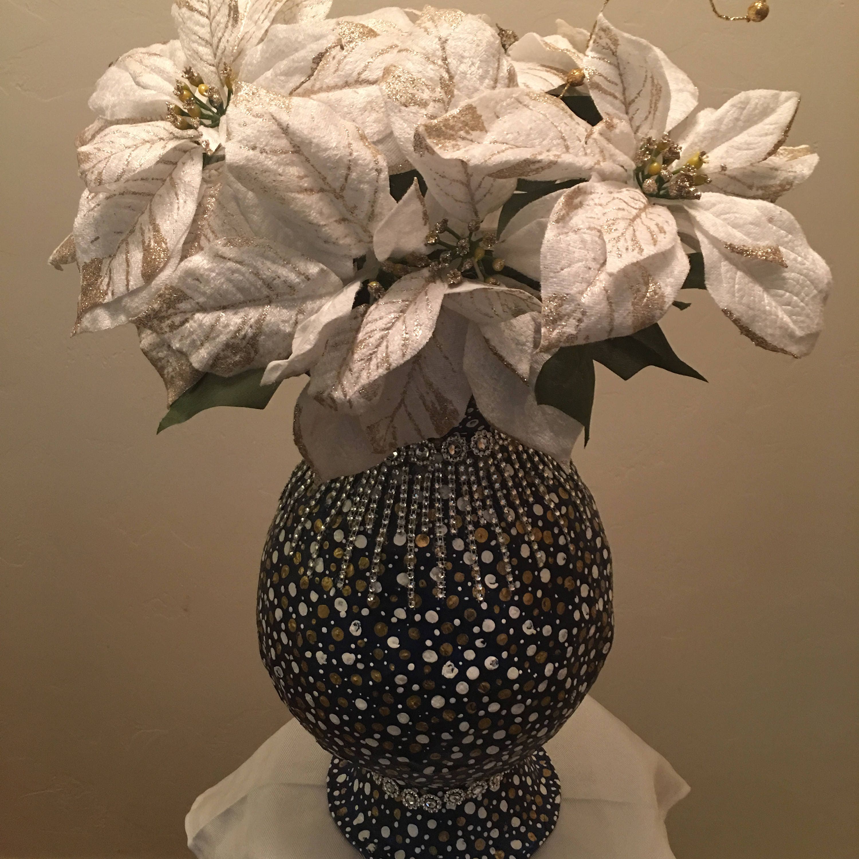 Beautiful Hand Painted Paper Mache Vase with silver gems
