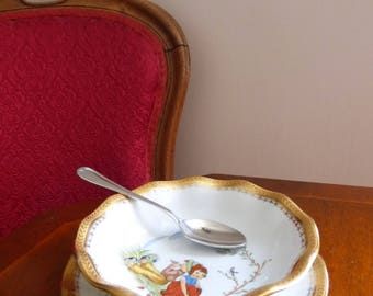 Sous tasse et bol pour enfant en porcelaine de Limoges / Vintage Porcelain bowl and Saucer from Limoges France