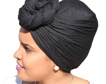 Black African Head Wrap For Women Stretched African Head Wrap Black African Head Scarves Long African Headwrap Stretchy African Headscarf