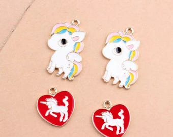 5/10pcs Horse Charm Unicorn Charm Animal Charm Cartoon Charm Anime Charm Unicorn Pendant Heart Pendant Bracelet Charm DIY Jewelry Accesories