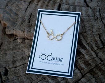 Harry Potter Necklace - Harry Potter Glasses & Lightning Bolt - The Boy Who Lived - Dainty HP Necklace - Gold