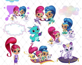Shimmer and Shine Clipart, PNG Clip Art Files, Shimmer and Shine Printable Images, Digital Download, Transparent Background, Blue-028