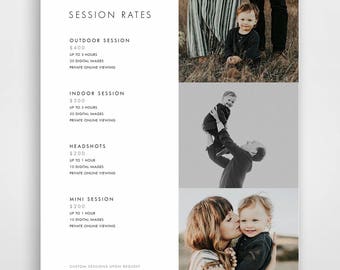 Photography Pricing Template, Photography Price List, Photography Price Sheet, Photographer Pricing, Photoshop Template, PSD Layout
