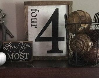 Family number sign . Gallery Wall Decor . Rustic Family Number . hand painted . Farmhouse signs