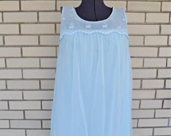 60s blue nylon nightie, medium vintage babydoll nightgown, 1960s sleepwear