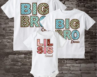 Matching Set of Three - Big Brother Big Brother Little Sister - Shirt or Onesie Set - Personalized Sibling Pregnancy Announcement 10262011a