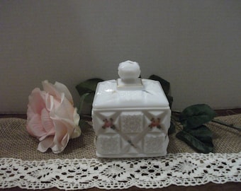 Vintage Westmoreland Milk Glass Painted Box with Lid