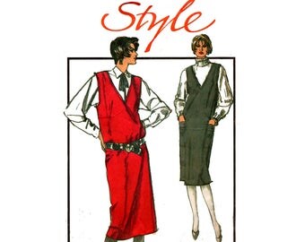 80s Womens V Neck Jumper Pinafore Dress Vintage Sewing Pattern Style 4882 Size 10 12 14 Bust 32 1/2 34 36 inches