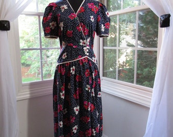 80s Meets 50s, Navy and White California Girl Dress, Fit and Flare