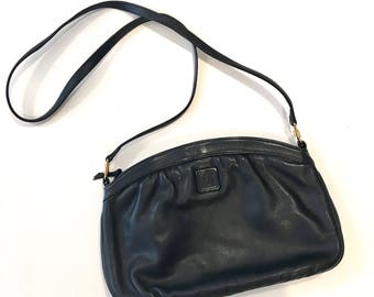 vintage leather purse • ANNE KLEIN navy leather handbag