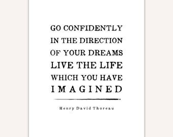 Graduation Gift Print for him, Henry David Thoreau, Life Quote, Dreams
