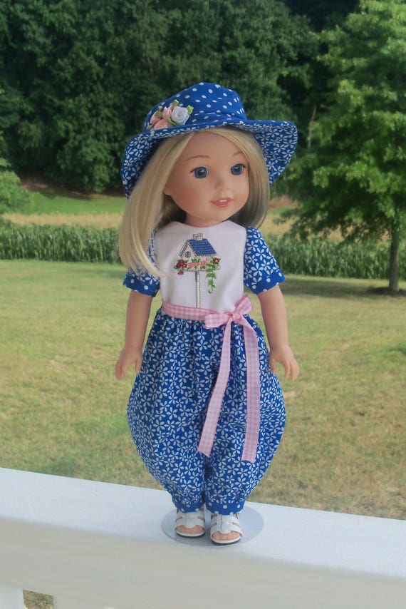 SUPER SATURDAY SALE! 14" Size /Romper, Hat & Sandals / Doll Clothes for American Girl® Wellie Wishers or Other 14" Doll