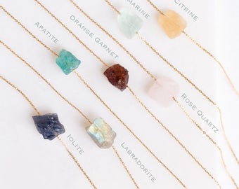 Raw Stone Necklace - Raw Crystal Necklace - Rough Cut Gemstone Necklace - Layered Necklaces - Gold Necklace - Layering Jewelry