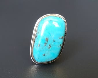 Navajo Morenci Turquoise Sterling Ring Adam Fierro Size 6 SignedNavajo Morenci Turquoise Sterling Ring Adam Fierro Size 6 Signed