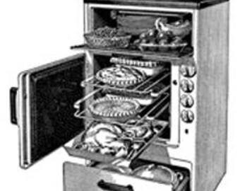 Oven Stove Cook Bake Kitchen Food Holiday Meal - Digital Image - Vintage Art Illustration