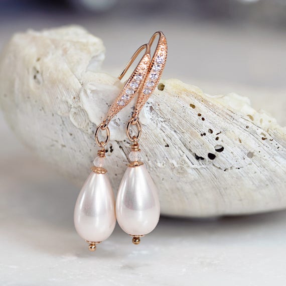 Ivory Pearl Earrings - Rose Gold & Rose Quartz Earrings