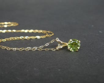 Natural Gemstone Peridot Faceted 6mm Round Shape 14kt Yellow Gold Pendant With or Without 14kt Gold Filled 18" Chain