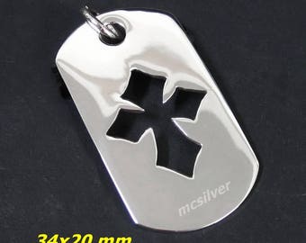 Silver Cross Pendant 925 Sterling Silver Dog Tag Necklace Cross Dog Tag Necklace Christian Handmade Jewelry Jesus Charms Military Dog Tag
