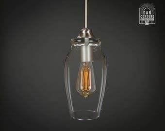 Pendant Light Fixture | Edison Bulb | Brushed Nickel | Pendant | Kitchen Light | Pendant Light | Edison Light Bulb | Eggplant Shade