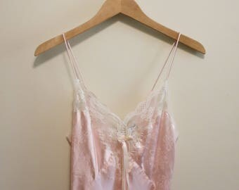 Christian Dior gown lingerie nightie night sleep PINK satin brocade ROSES S