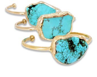 Turquoise Cuff Bracelet, Turquoise, December Birthstone, Gold Cuff Gemstone Bracelet, Crystal Jewelry, Stone Bracelet, Turquoise Bracelet.