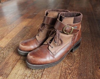 90s Vintage Brown Leather Ankle Boots for Women size EU39 USA 8 UK 6