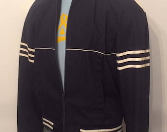Vintage MENS Sigallo dark blue light jacket with ribbed knit collar & stripe detailing, size M