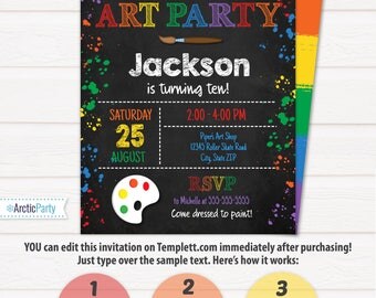 Art Party Invitation - Art Invitation - Art Birthday Party - Painting Party - INSTANT ACCESS - Edit NOW with Templett.com in your browser!