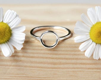 Circle ring, sterling silver small open geometric circle ring