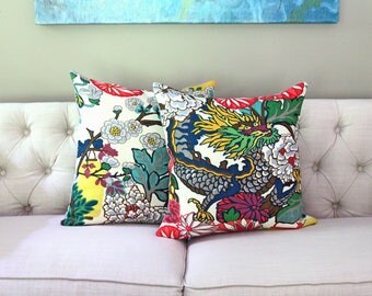 PAIR of Schumacher Chiang Mai Dragon Alabaster - Designer Pillow Covers - Choose Your Size
