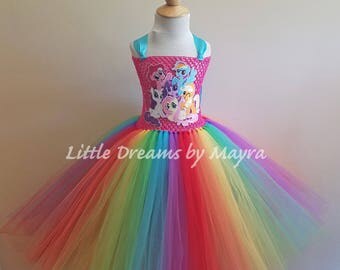 My Little Pony inspired tutu dress - MLP birthday party tutu dress inspired, Rainbow dash costume inspired size nb to 12years