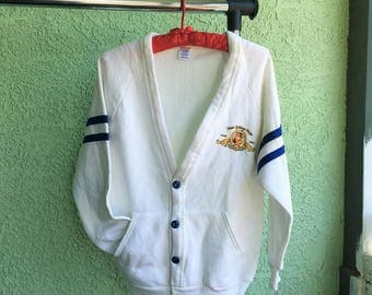 Vintage Metro Goldwyn Meyer Varsity Sweater Jerzees Cardigan Size Small