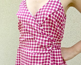 Pink polka dot full dress wrap spaghetti stripes summer dress M