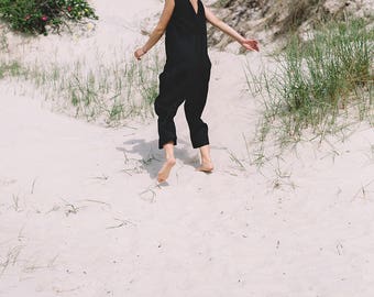 Linen jumpsuit / Loose linen Jumpsuit / Linen overall / Linen women romper / Linen clothes / Black jumpsuit / #34