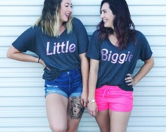 Big Little Shirts, Barbie Sorority Tees, Barbie Big and Little Slouchy Tee in Gray and Pink Sparkle