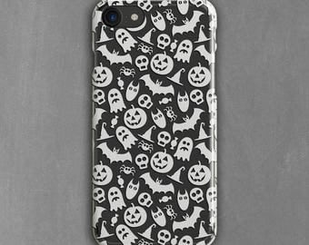 White Halloween Phone Case, Accessories, iPhone 8, 7 Plus, 6s, SE, Galaxy S8 Plus, Note 5, Clear S7 Case, S7 Edge, S6, Pumpkin, Skull