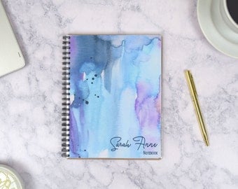 Watercolor Sketchbook Personalized Notebook, Customizable Journals for Women, Paperienco, Lined Notebook Spiral Bullet Journal