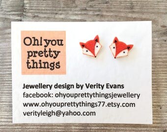 Fox earrings - Foxes - Fox gift - Stud earrings - Orange earrings - Autumn earrings - Quirky earrings - Small earrings - Cute earrings